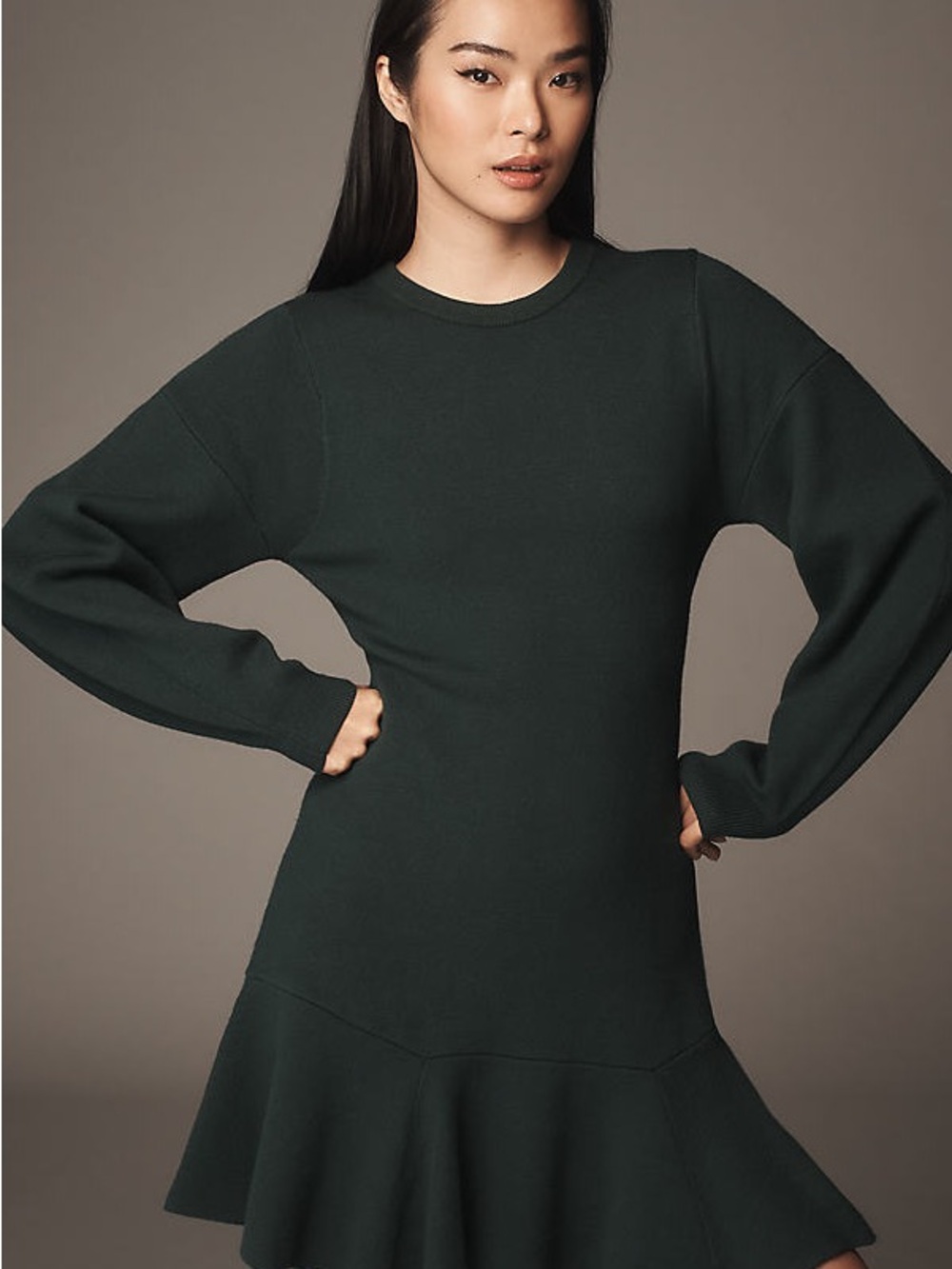 Anthropologie 3/4 Sleeve Ruffled Sweater Knit Dress - Picture 2 of 14